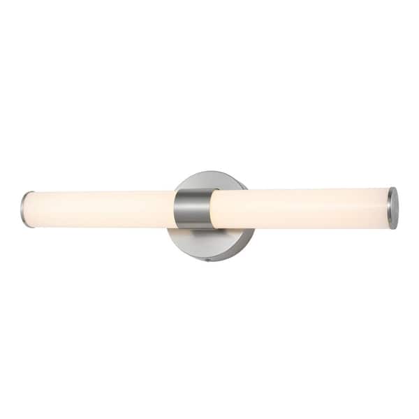 Brooks 20.13 in. 1-Light Nickel/White Industrial Mid-Century Iron Integrated LED Vanity Light