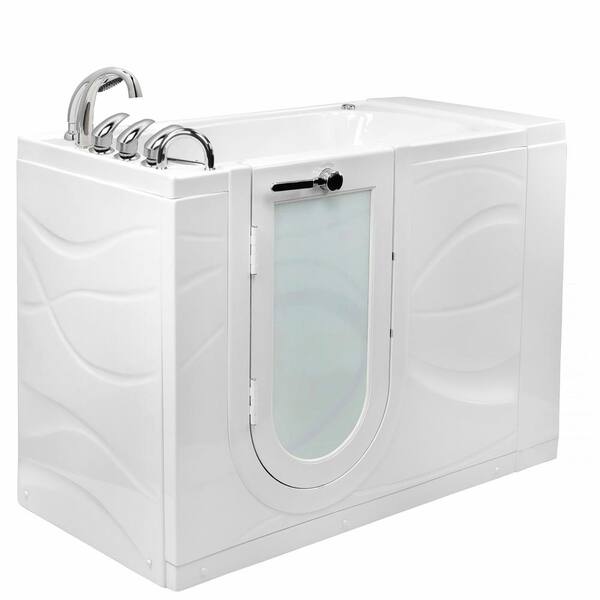 Ella Chi 52 in. Acrylic Walk-In Whirlpool Bathtub in White W/ Left Outward Swing Door, Faucet Set and LHS 2 in. Dual Drain