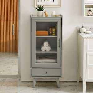 20 in. W x 14 in. D x 46 in. H Gray Linen Cabinet with Glass Door, Double Adjustable Shelves and 1-Drawer