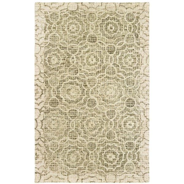 8 X 10 Green, Ivory Geometric Washable Area Rug Runner Rug
