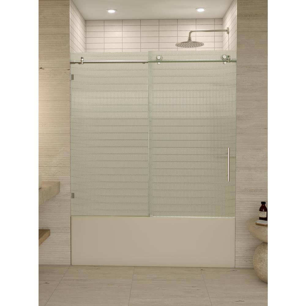Galaxy 60" Frameless Fluted Glass Sliding Bathtub Door