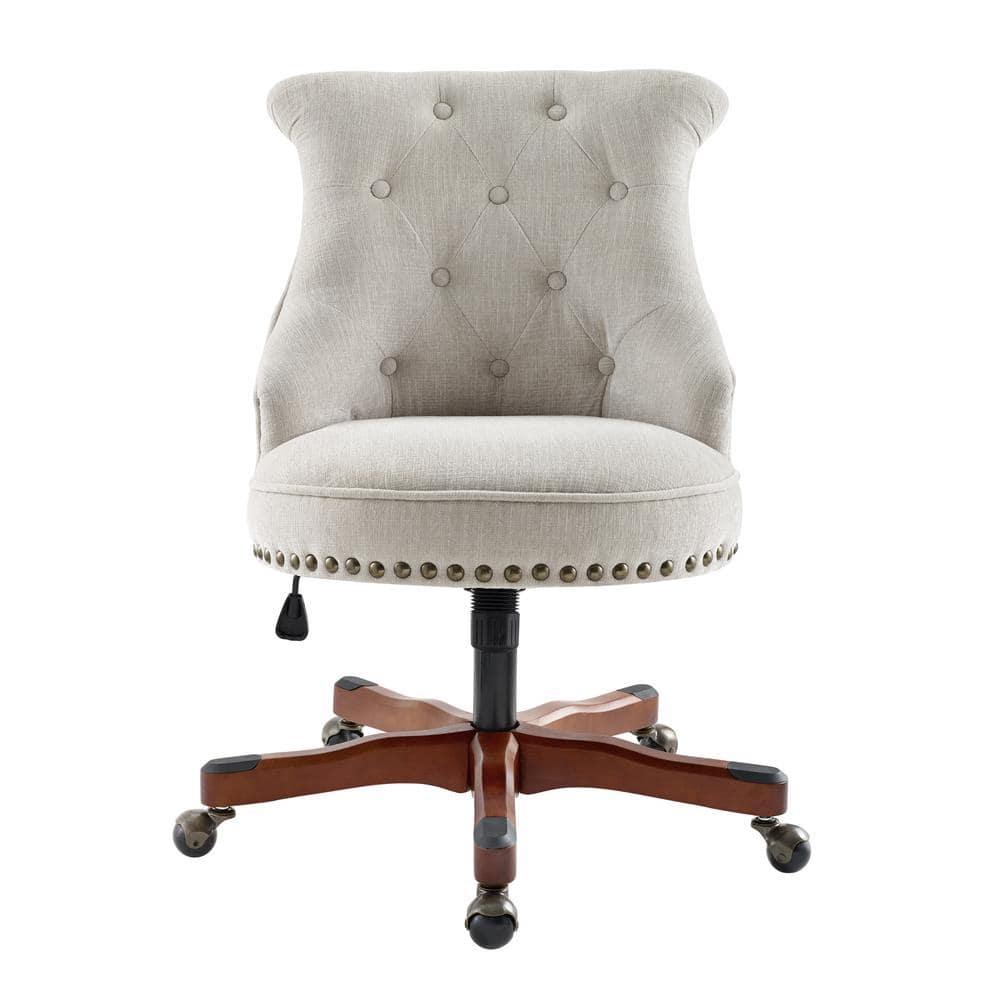 Sinclair Swivel Executive Chair in Natural Off-White with Dark Walnut Wood Base