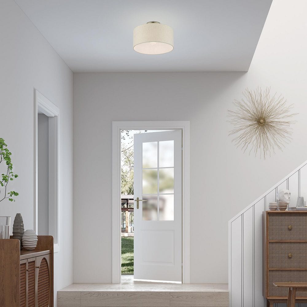 Elegant Antique Brass Drum LED Semi-Flush Mount Light, 13"W