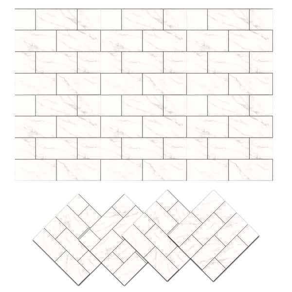 Jeedeson 12 in. x 12 in. Vinyl Peel and Stick Backsplash Tile, Wall Subway Tile in White for Kitchen and Bathroom (10-Pack)