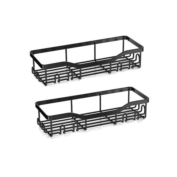 5.3 in. L x 2.3 in. H Adhesive Shower Rustproof Stainless Steel Large Cap with Soap Dish, Holder, 16 Hook, 2-Packs Black