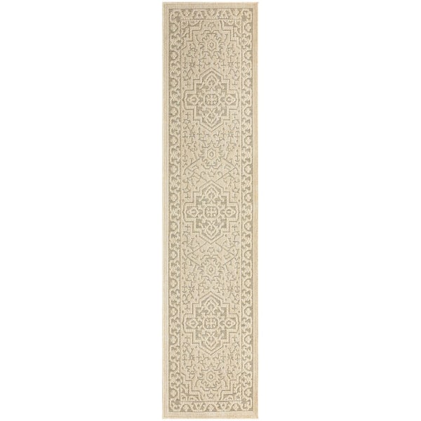 Tulum Taupe Olive 2 ft. x 6 ft. Center medallion Contemporary Runner Area Rug