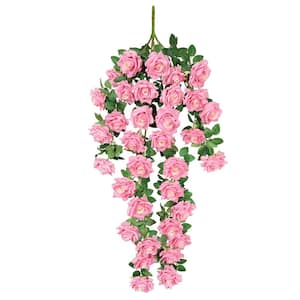 50 in. Deluxe Pink Artificial Rose Individual Flower Stem Hanging Spray Bush