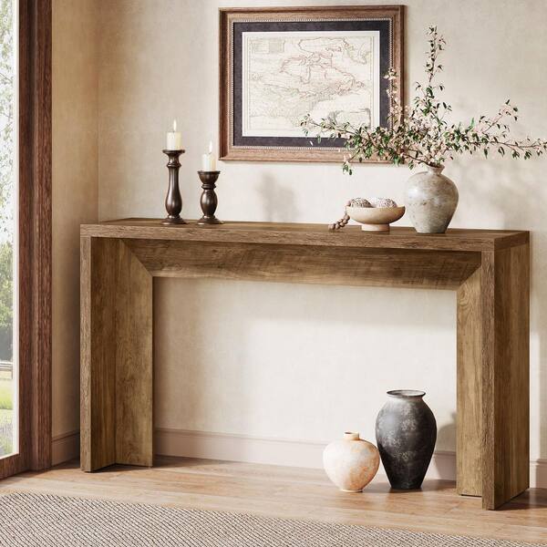 BYBLIGHT Turrella 55.1 in. Brown Rectangle Engineered Wood Console Table Entryway Table