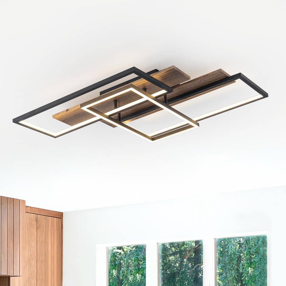 3-Light 26.77 in. Modern Black and Wood Dimmable Integrated LED Flush Mount Ceiling Light price history on PriceWatchPro