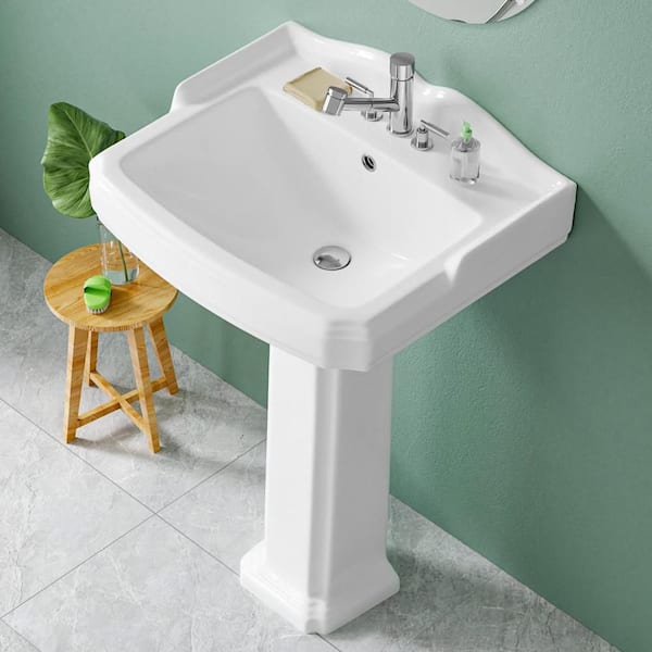 19.25 in. D x 23 in. W Bathroom Pedestal Sink Rectangular Vitreous China in White with 4 in. Centerset Faucet Holes