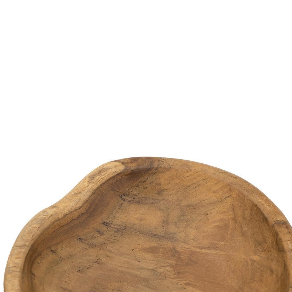 Classic Teak Wood Round Serving Bowl for Salad, Fruit, 9.75"W x 4"H