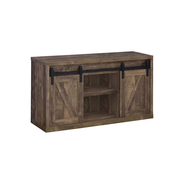 Benjara 47.25 in. Brown Wood TV Stand Fits TVs up to 43 Inch in. with 3 Shelves
