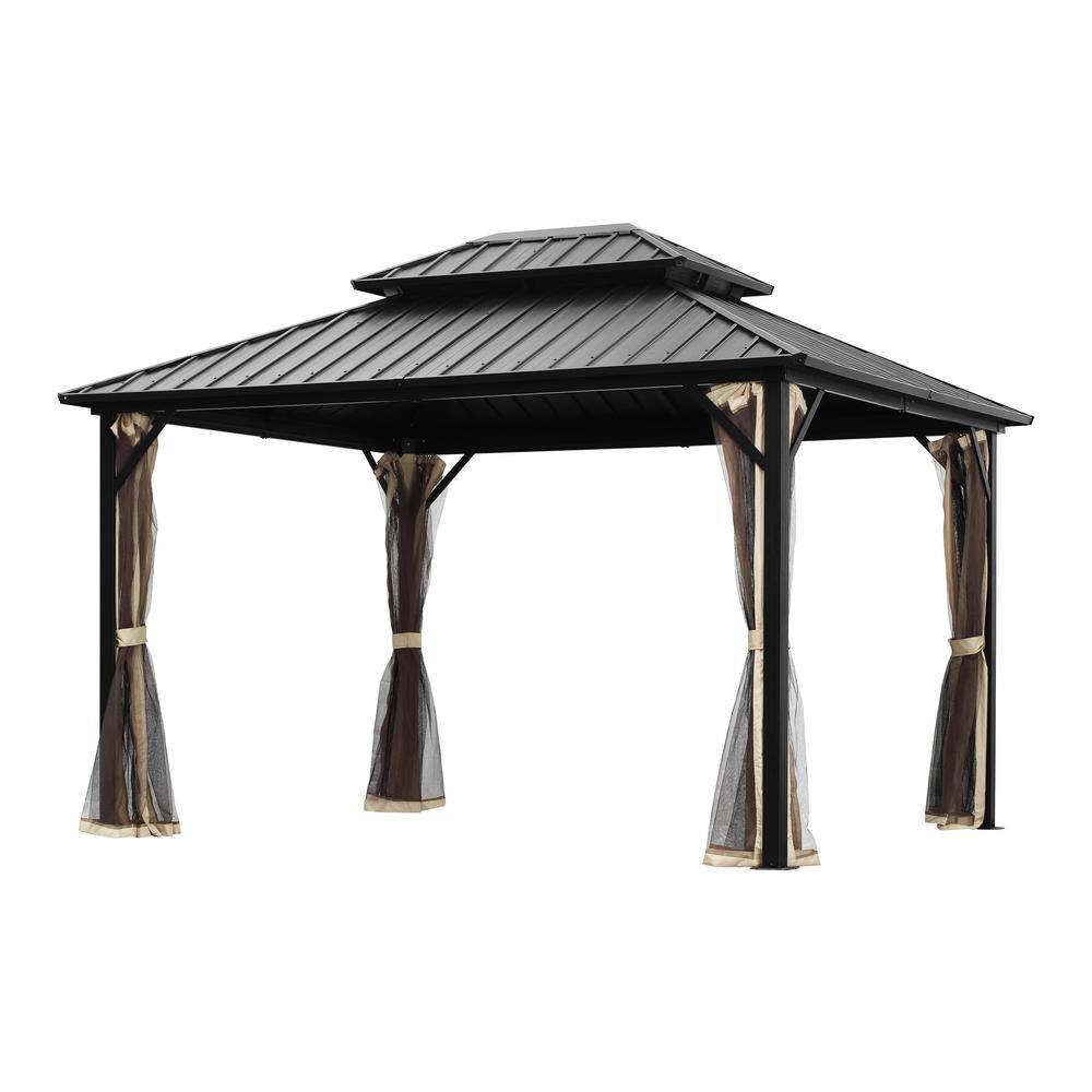 10 ft. x 12 ft. Black Galvanized Iron Double Hardtop Gazebo with 4 Sidewalls price history on PriceWatchPro