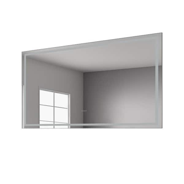 84 in. W x 48 in. H Rectangular Aluminum Framed Backlit and Front Light LED Wall Bathroom Vanity Mirror in Gun Grey
