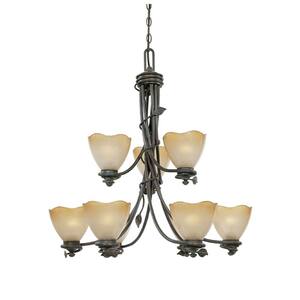 Timberline 9 Light Traditional Old Bronze with Sculpted Ochere Luster Shades Chandelier For Dining Rooms