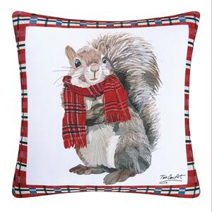 Red Plaid Squirrel Indoor / Outdoor 18 in. x 18 in. Standard Throw Pillow