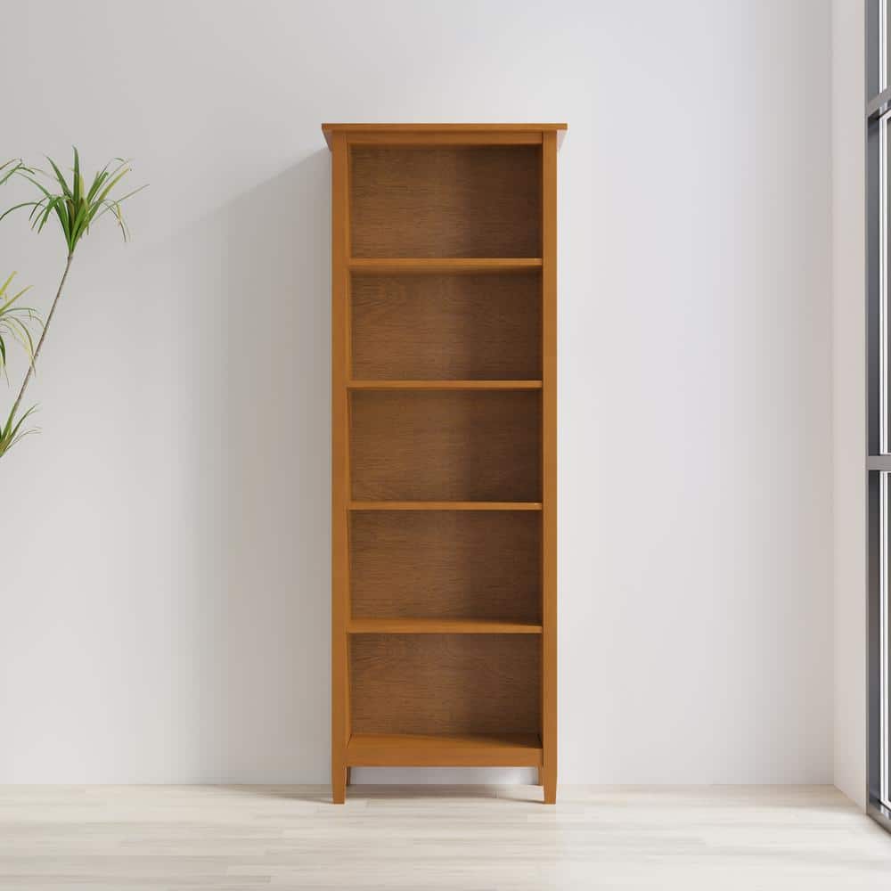 Light Golden Brown Solid Wood 5-Shelf Adjustable Bookcase