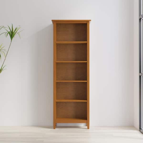 Simpli Home Warm Shaker 72 in. Tall Light Golden Brown Solid Wood 5-Shelf Bookcase