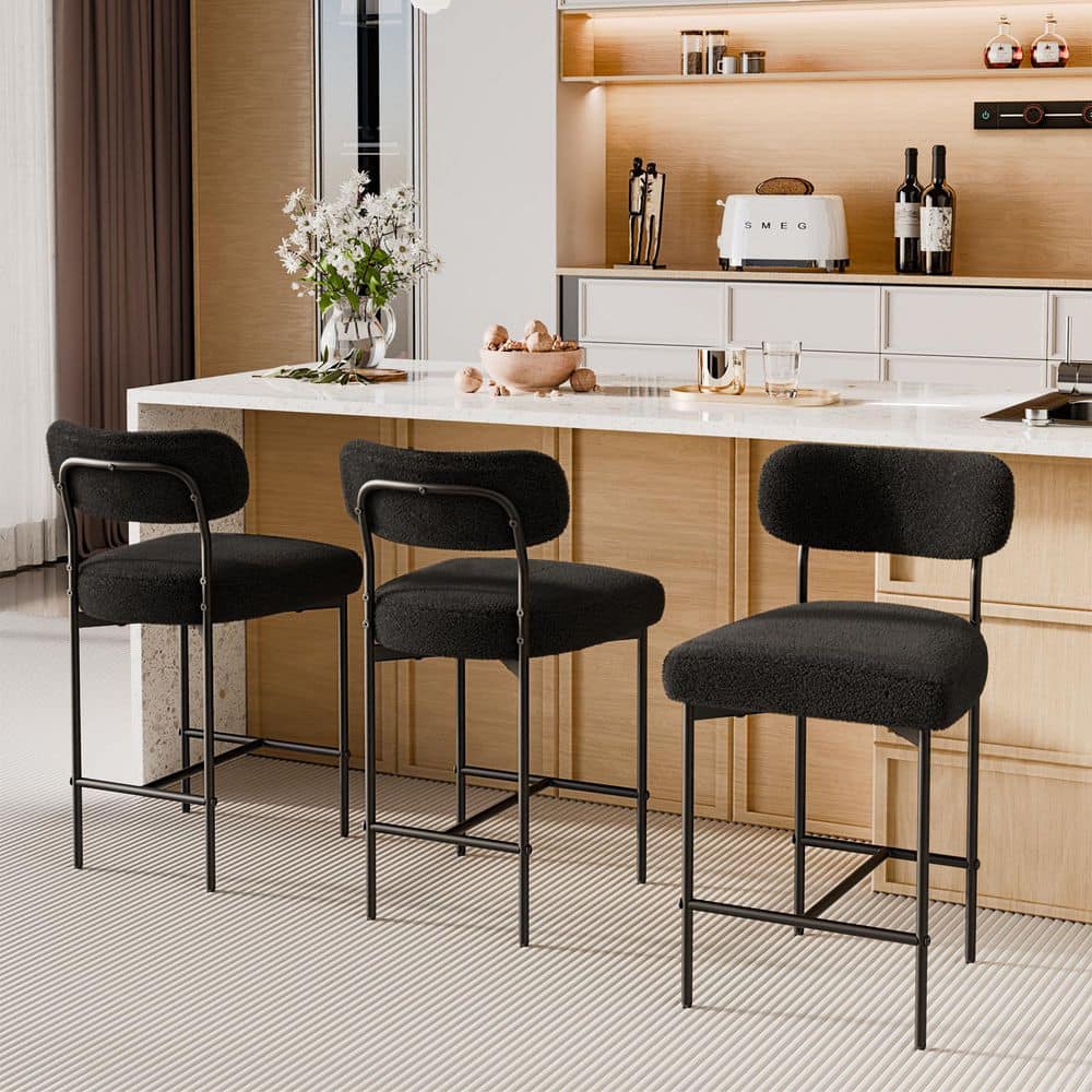 Hommpa 26 in. H Black Kitchen Bar Stools Counter Height Bar Stools with ...