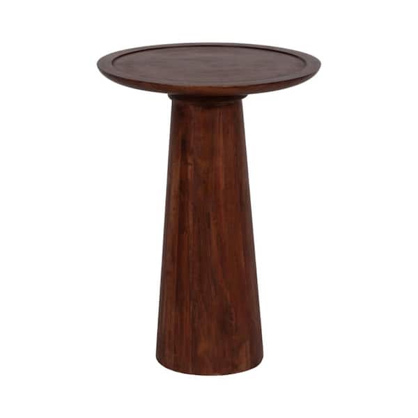16 in. Brown Round Wood End Table with Pillar Pedestal