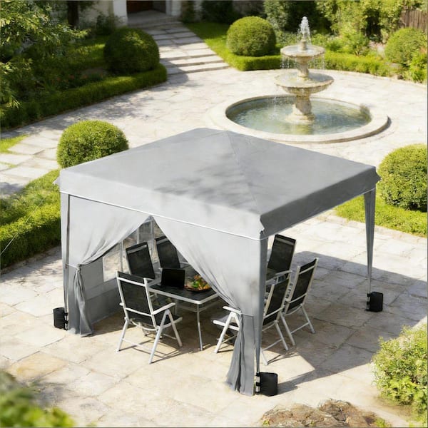 3-Adjustable Height 10 ft. x 10 ft. Gray Patio Gazebo Instant Pop