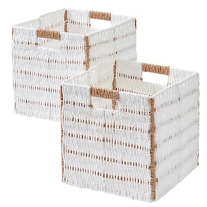 Wicker Paper Storage Basket Cube Bin (Set of 2) - White/Brown