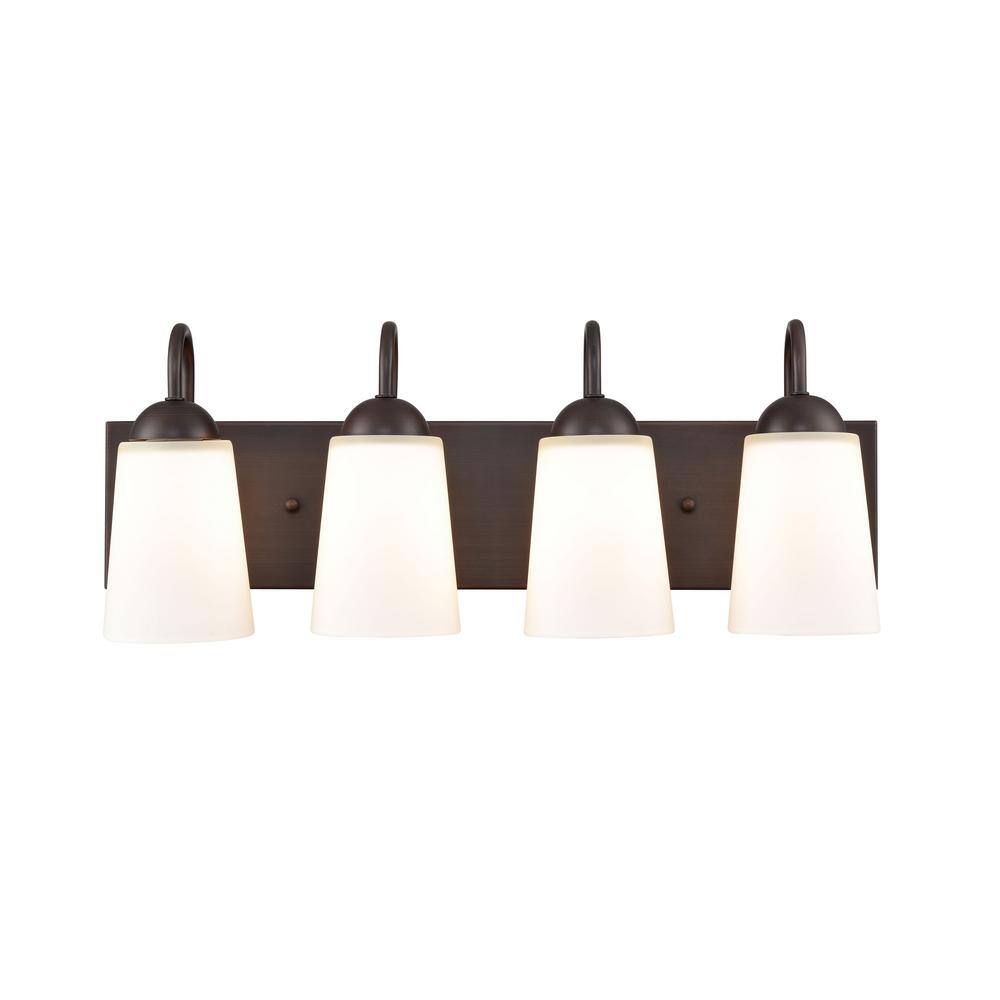 Ivey Lake Elegant Bronze 4-Light Vanity with White Glass Globes