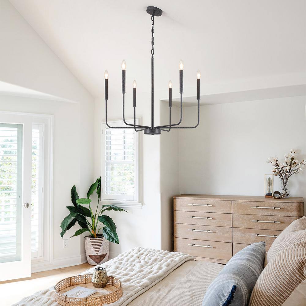 Rustic Black Metal 6-Light Candle Chandelier