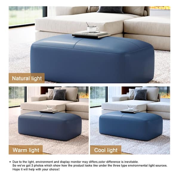 Uixe 44 in. Wide Mid-Century Navy Blue Genuine Leather Rectangle