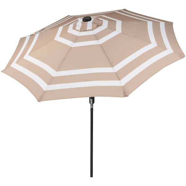 Sunnydaze 9 ft. Aluminum Market Solar Tilt Patio Umbrella in Beige Stripe