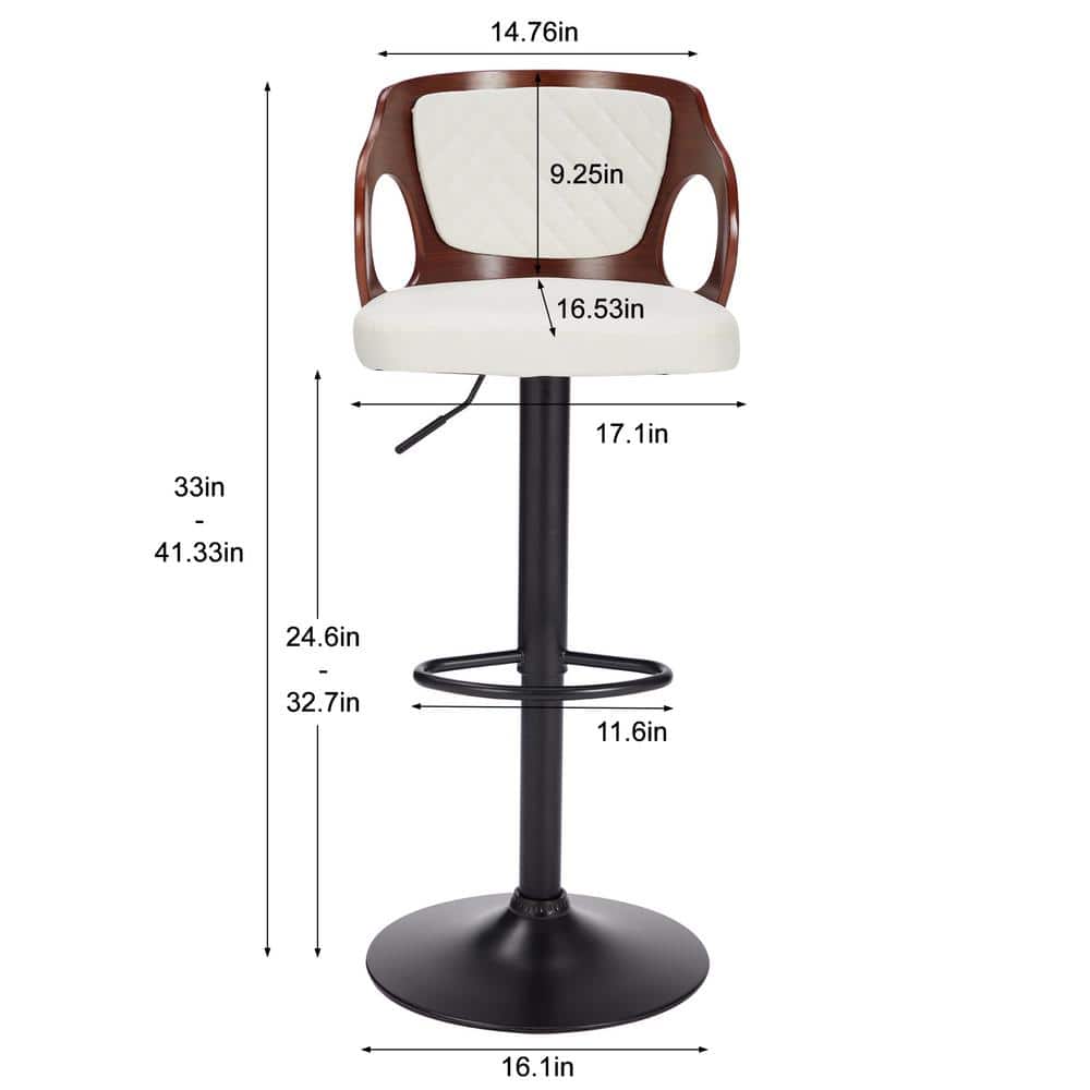 Adjustable White Faux Leather Swivel Bar Stools with Arms