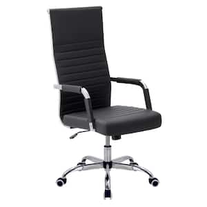 Black Ribbed Office Chair High Back PU Leather Executive Conference Chair Adjustable Swivel Chair