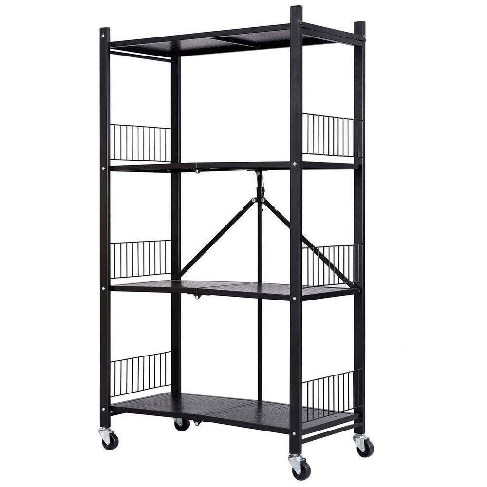 Black 4Tier Metal Foldable Garage Storage Shelving Unit (28 in. W x 47