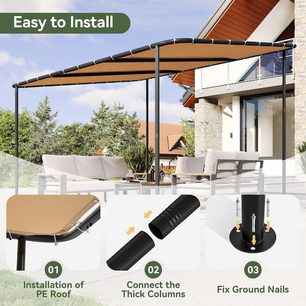Sizzim 12 ft. x 10 ft. Brown Fabric Wall-Mounted Patio Cover with