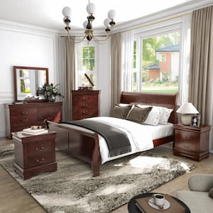6-Piece Burkhart Cherry Wood Queen Bedroom Set with Dresser and Mirror