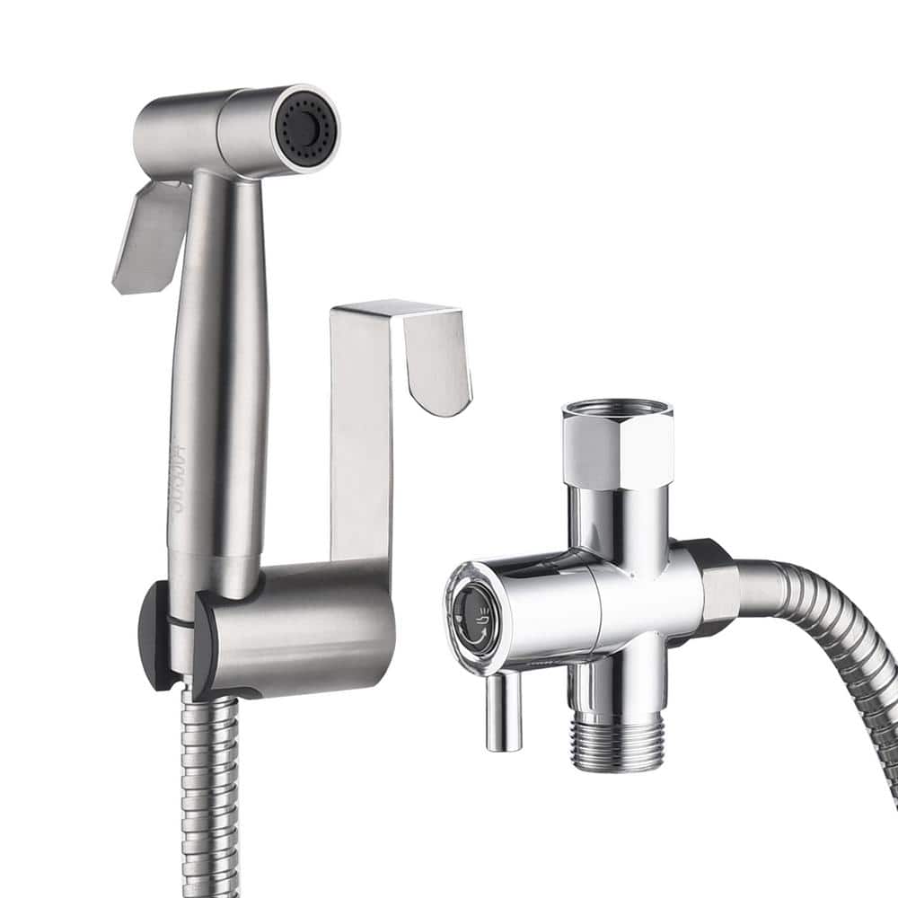 Single-Handle Bidet Faucet with Sprayer Holder, Solid Brass T-Valve and Fle