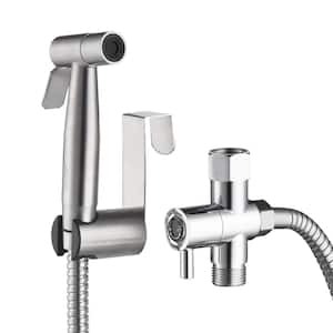 Single-Handle Bidet Faucet with Sprayer Holder, Solid Brass T-Valve and Flexible Hose in Brushed Nickel