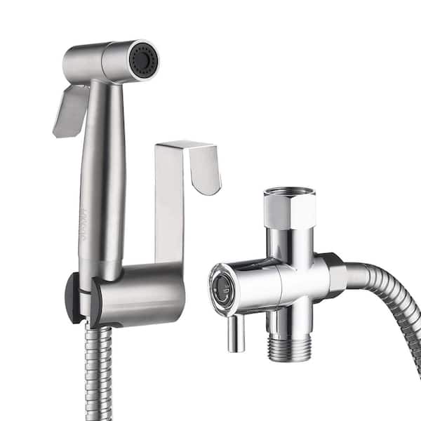 Boyel Living Single-Handle Bidet Faucet with Sprayer Holder, Solid Brass T-Valve and Flexible Hose in Brushed Nickel