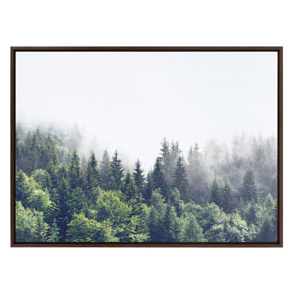 Lush Green Forest Landscape Print on Canvas with Walnut Frame