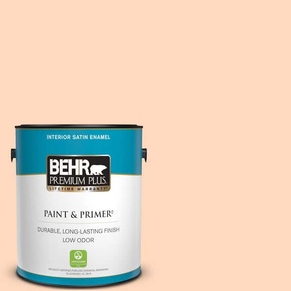 BEHR PREMIUM PLUS 1 gal. #270C-2 Shrimp Cocktail Satin Enamel Low Odor Interior Paint & Primer