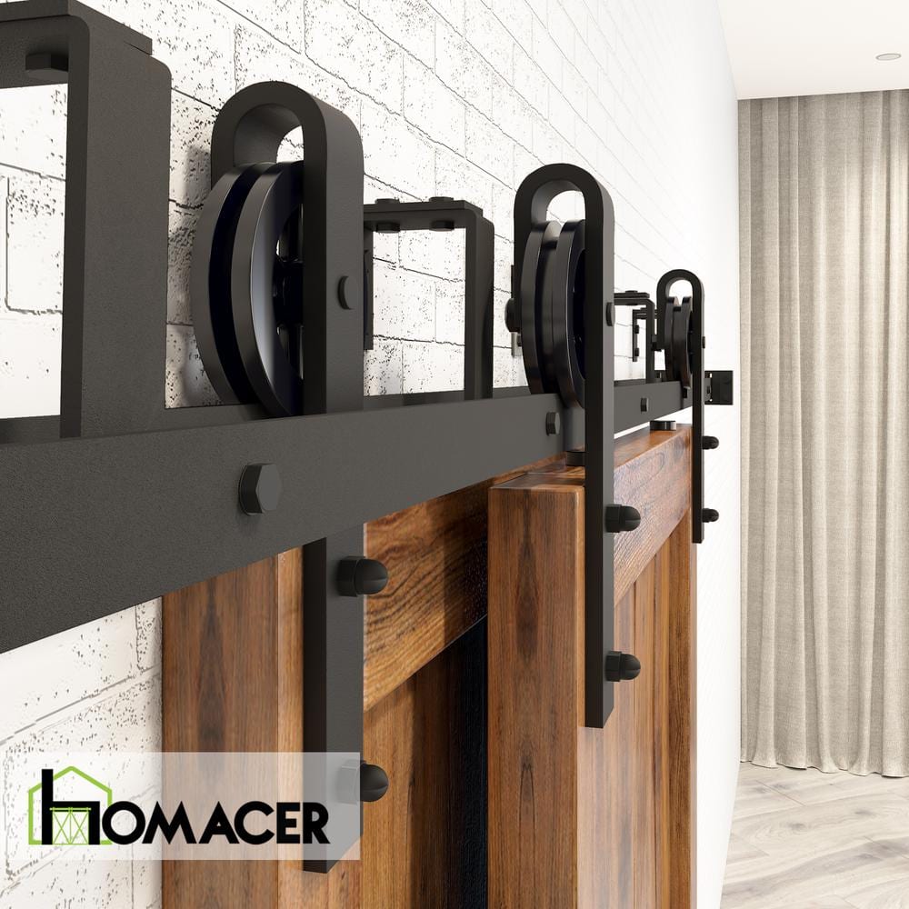 Rustic Black Double Bypass Sliding Barn Door Hardware Kit