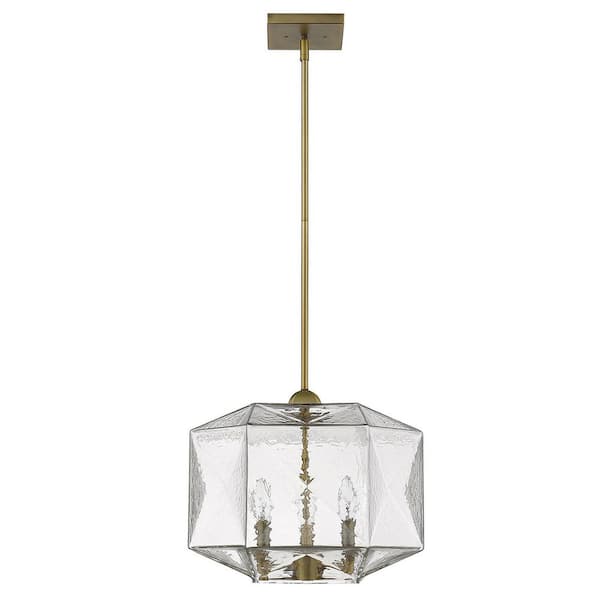 60-Watt 3-Light Clear Pendant Light with Crystal, No Bulbs Included