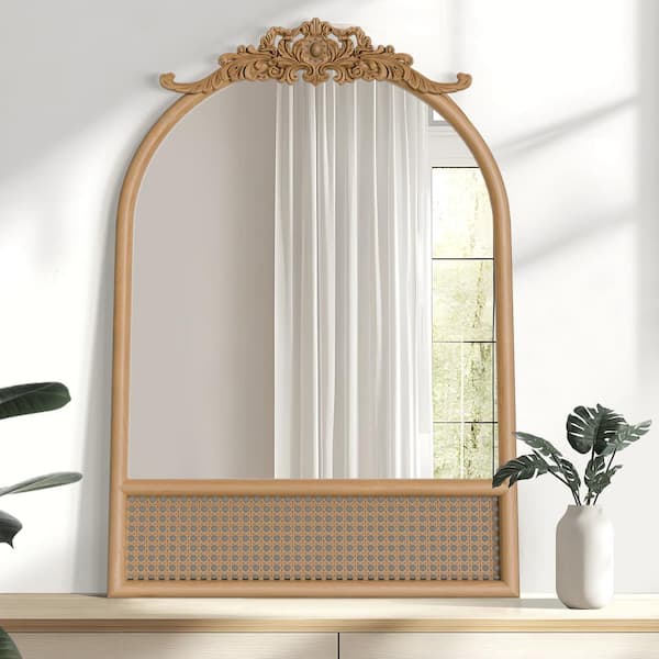 Dovelina 24 in. W x 36 in. H Classic Arched Wood Framed Brown Wall Decorative Mirror