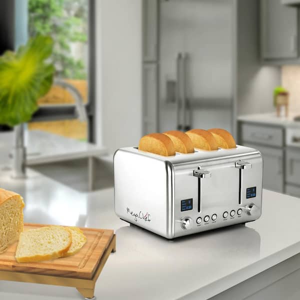 4 Slice Extra wide Long Slots Toaster Reheat Bagel Kitchen Stainless steel  New