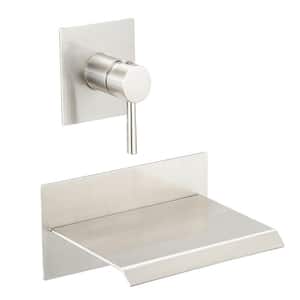 Single Handle Wall Mount Spout Waterfall Tub Faucet Bathtub Filler in Brushed Nickel