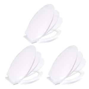 Elongated Slow Close Plastic Soft Close Front Toilet Seat with Adjustable Hardware in White (Pack of 3)