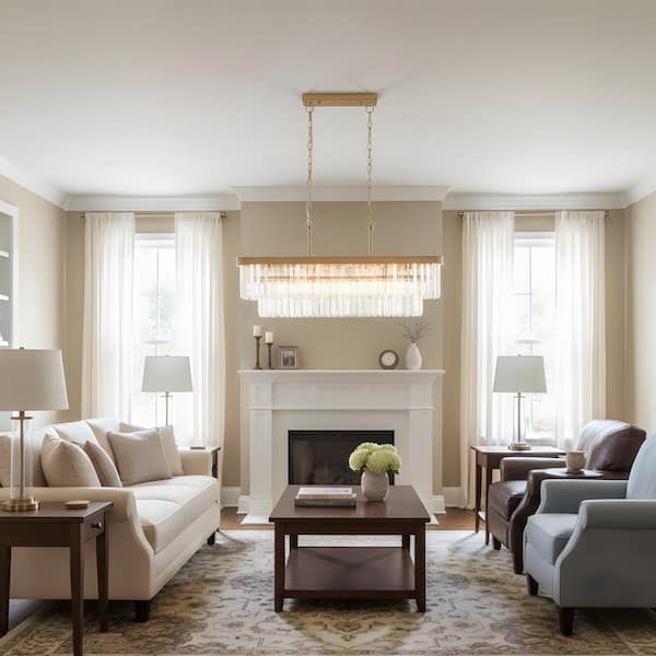 33.5 in. 11-Light Gold Modern Luxury Multi-Tier Rectangular Crystal Chandelier