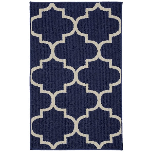 Garland Rug Large Quatrefoil Indigo/Ivory 3 ft. x 4 ft. Area Rug