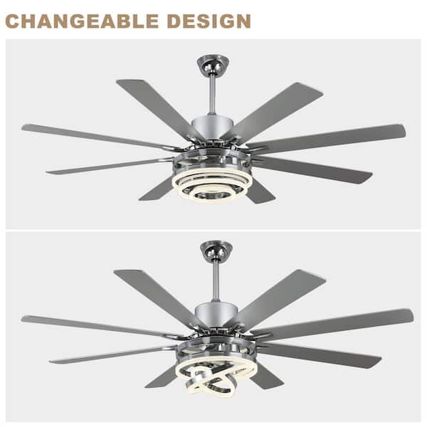72 in. Modern Indoor Chrome DIY Shade Dimmable LED Ceiling Fan with Light and Remote
