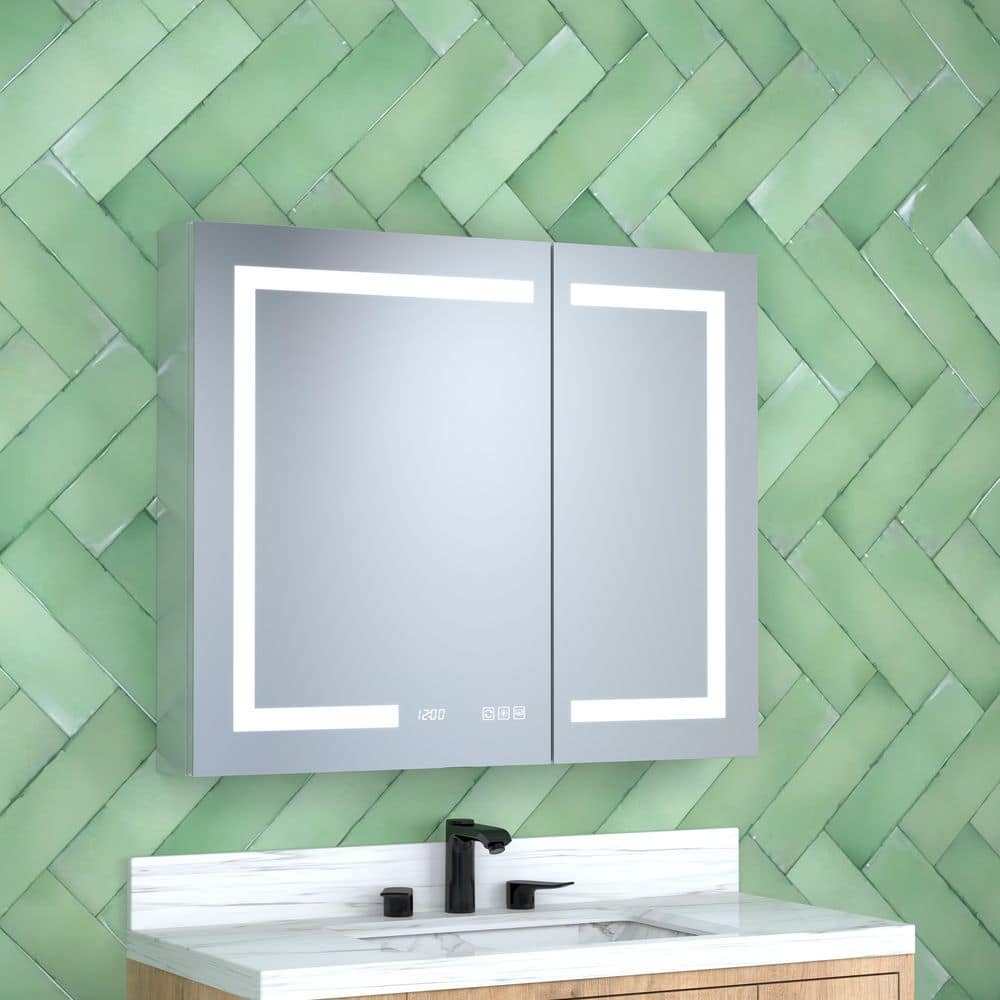 36 in. W x 30 in. H Rectangular Silver Aluminum Dimmable LED Light Recessed/Surface Medicine Cabinet with Mirror price history on PriceWatchPro